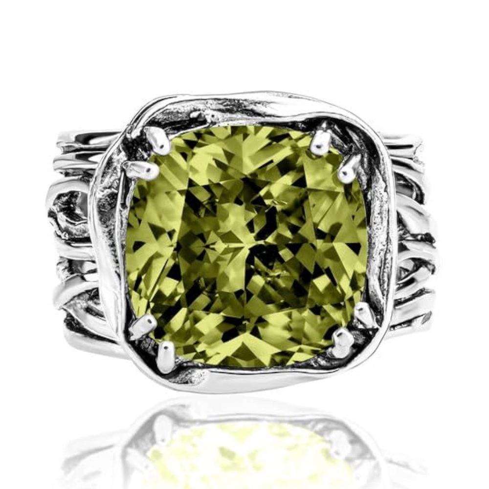 Peridot Gem- 925 Sterling Silver Wrap Vintage Design Handcrafted Statement Ring - Picture 2 of 7
